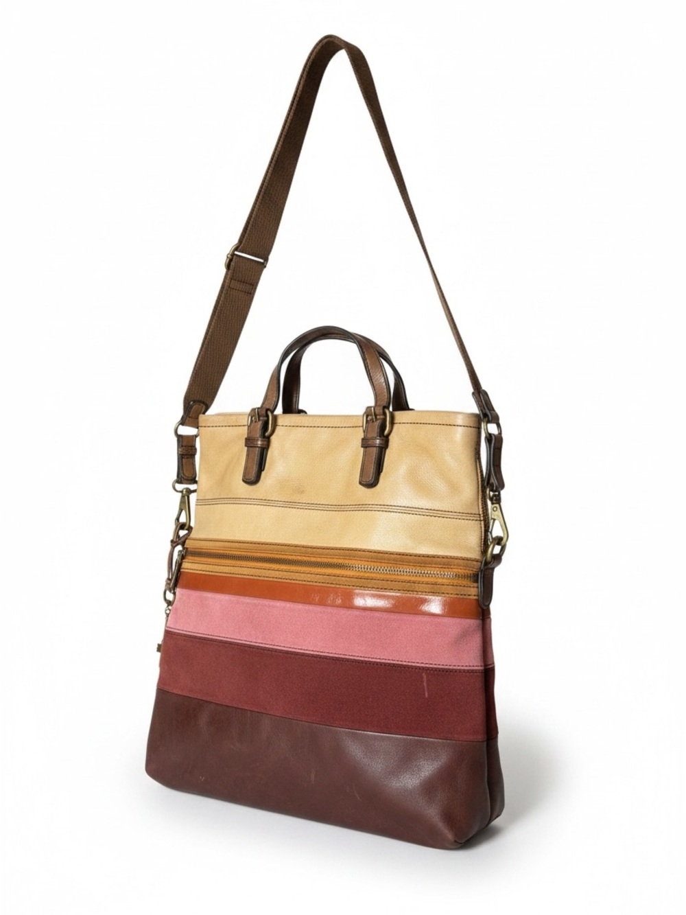 Fossil Vintage Explorer Multicolor Leather & Suede Foldover Bag